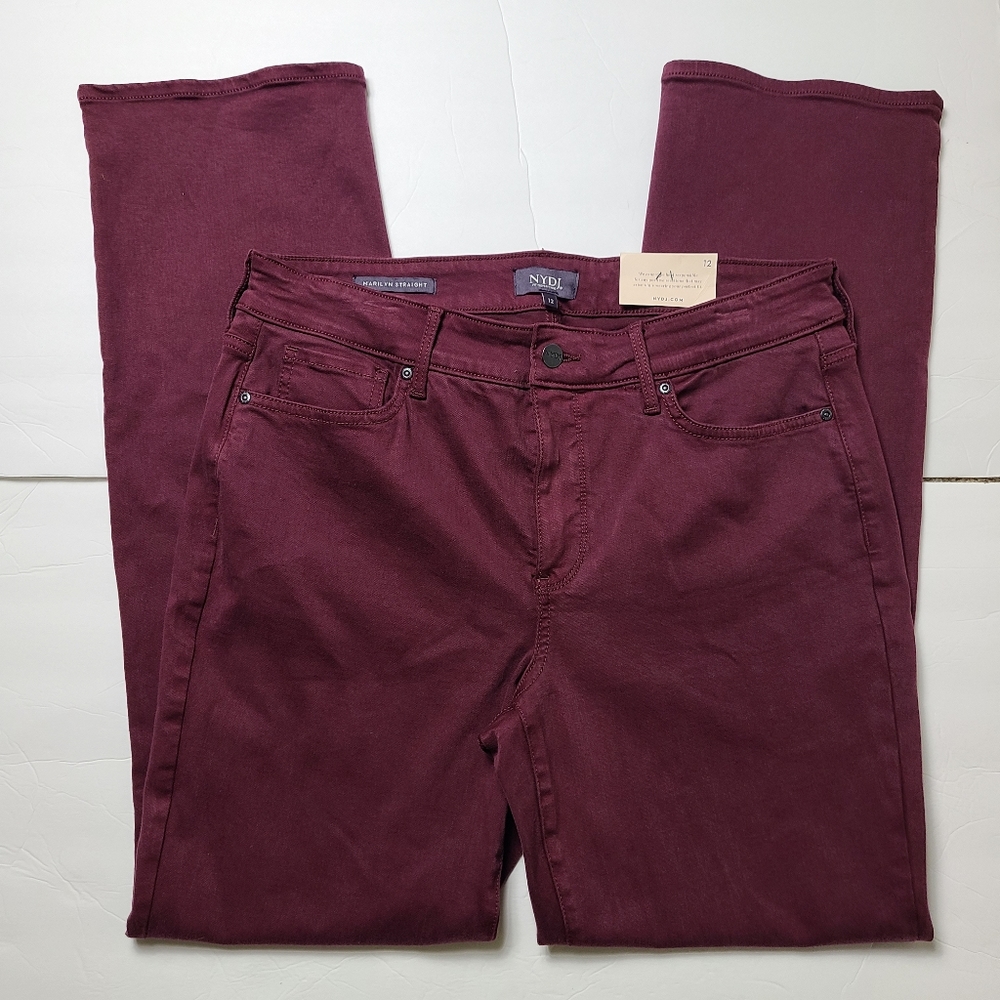 NWT NYDJ marilyn straight burgundy jeans - Picture 3 of 9